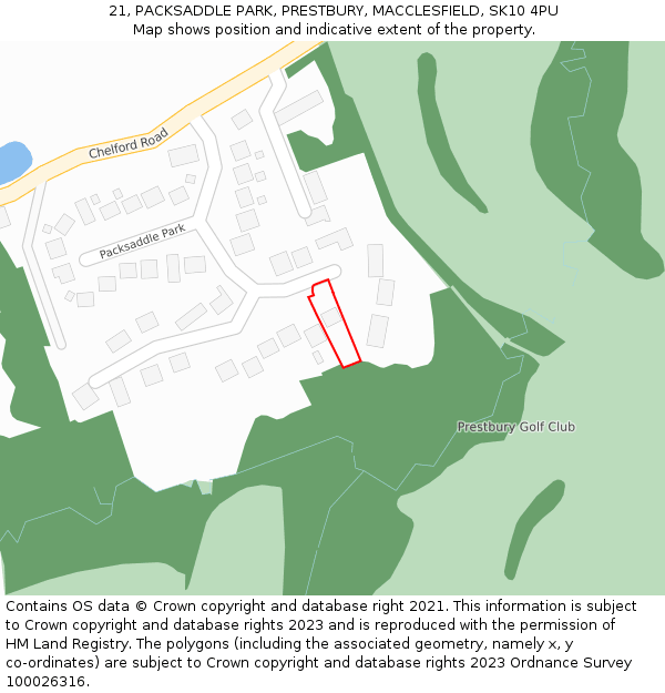 21, PACKSADDLE PARK, PRESTBURY, MACCLESFIELD, SK10 4PU: Location map and indicative extent of plot