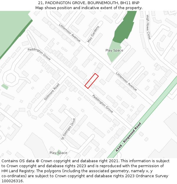 21, PADDINGTON GROVE, BOURNEMOUTH, BH11 8NP: Location map and indicative extent of plot