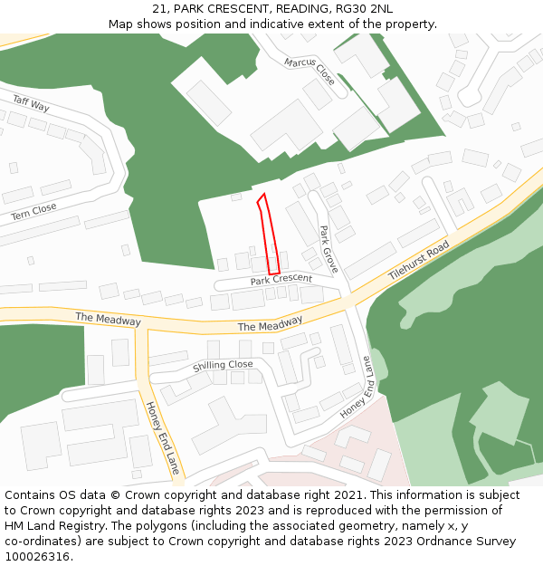21, PARK CRESCENT, READING, RG30 2NL: Location map and indicative extent of plot