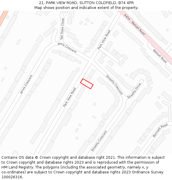 21, PARK VIEW ROAD, SUTTON COLDFIELD, B74 4PR: Location map and indicative extent of plot