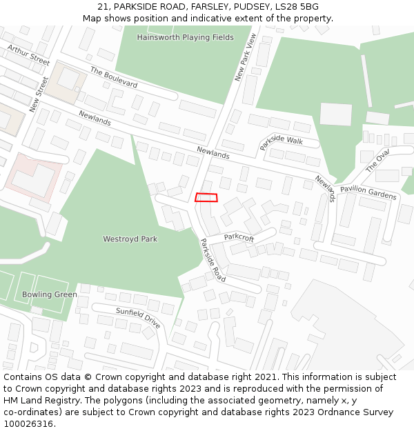 21, PARKSIDE ROAD, FARSLEY, PUDSEY, LS28 5BG: Location map and indicative extent of plot