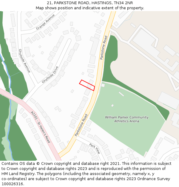 21, PARKSTONE ROAD, HASTINGS, TN34 2NR: Location map and indicative extent of plot