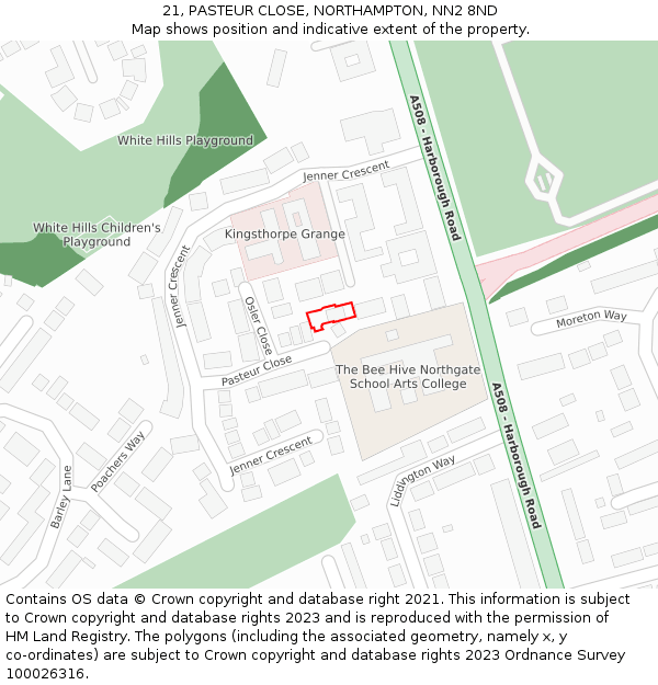 21, PASTEUR CLOSE, NORTHAMPTON, NN2 8ND: Location map and indicative extent of plot