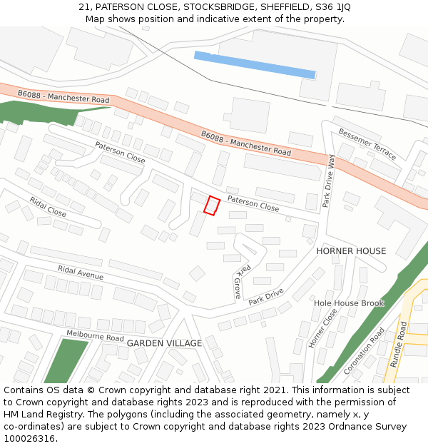 21, PATERSON CLOSE, STOCKSBRIDGE, SHEFFIELD, S36 1JQ: Location map and indicative extent of plot