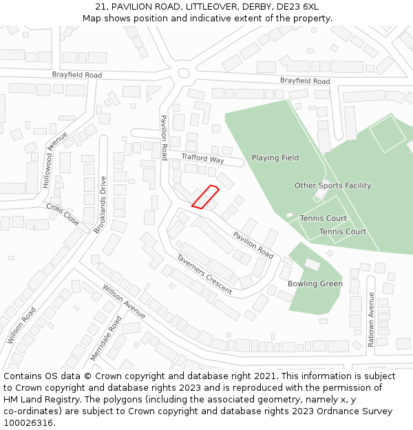 21, PAVILION ROAD, LITTLEOVER, DERBY, DE23 6XL: Location map and indicative extent of plot