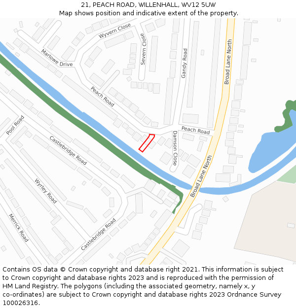 21, PEACH ROAD, WILLENHALL, WV12 5UW: Location map and indicative extent of plot