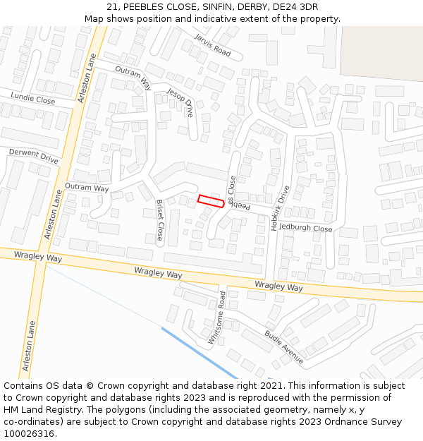 21, PEEBLES CLOSE, SINFIN, DERBY, DE24 3DR: Location map and indicative extent of plot