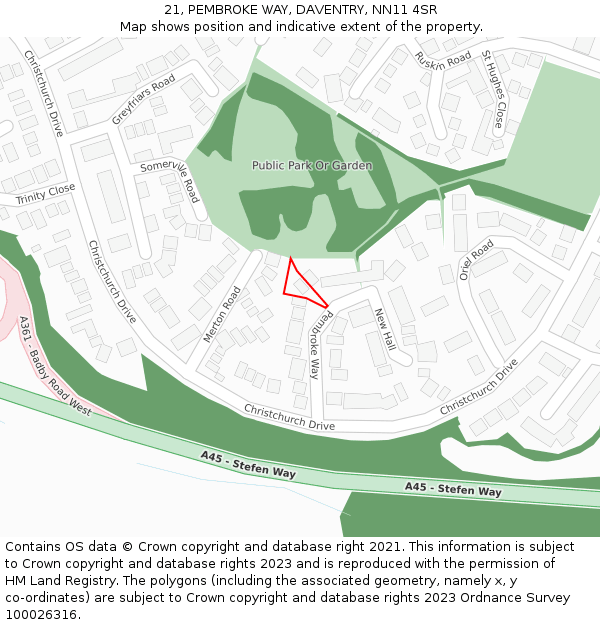 21, PEMBROKE WAY, DAVENTRY, NN11 4SR: Location map and indicative extent of plot