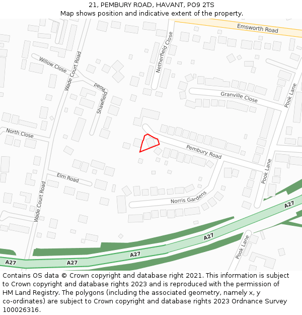 21, PEMBURY ROAD, HAVANT, PO9 2TS: Location map and indicative extent of plot