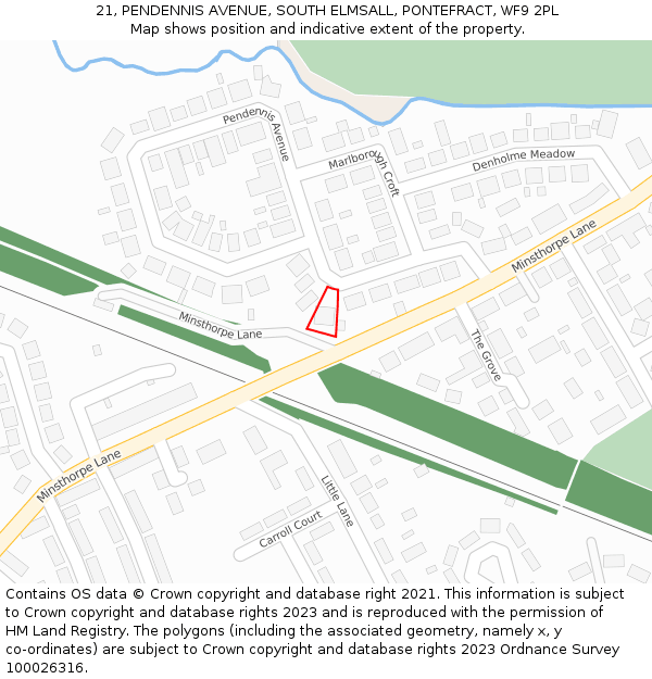 21, PENDENNIS AVENUE, SOUTH ELMSALL, PONTEFRACT, WF9 2PL: Location map and indicative extent of plot
