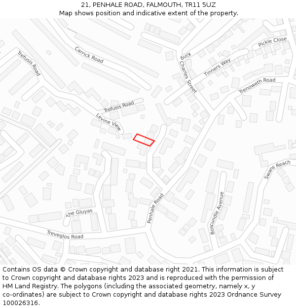 21, PENHALE ROAD, FALMOUTH, TR11 5UZ: Location map and indicative extent of plot