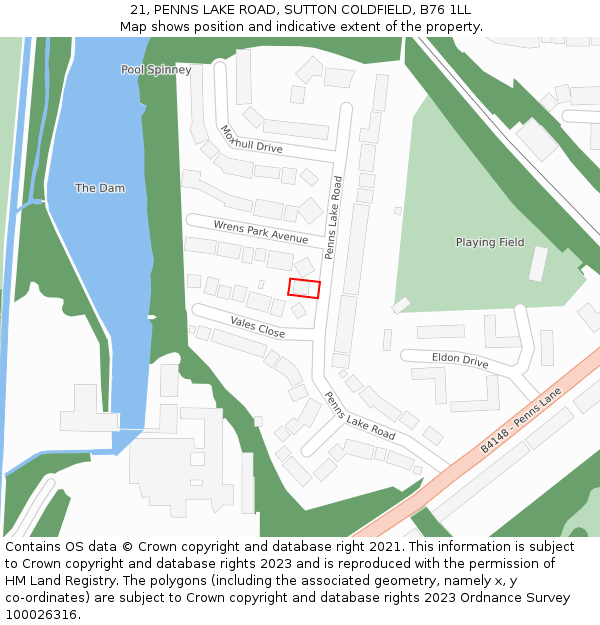 21, PENNS LAKE ROAD, SUTTON COLDFIELD, B76 1LL: Location map and indicative extent of plot