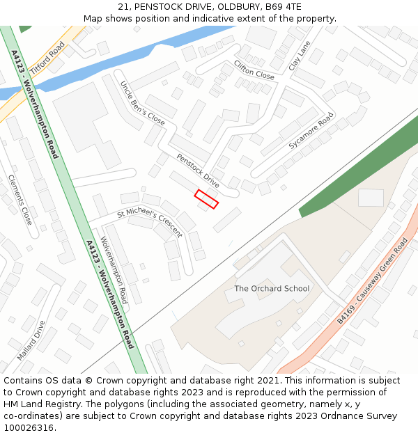 21, PENSTOCK DRIVE, OLDBURY, B69 4TE: Location map and indicative extent of plot