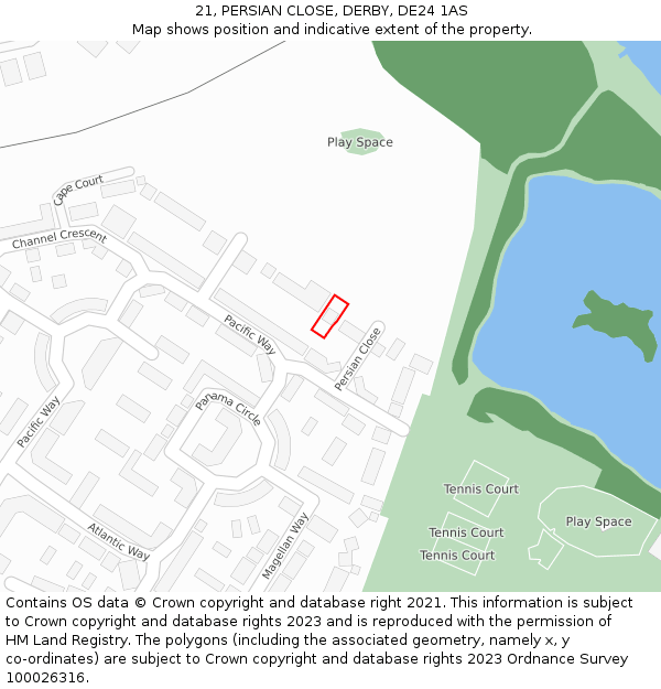 21, PERSIAN CLOSE, DERBY, DE24 1AS: Location map and indicative extent of plot