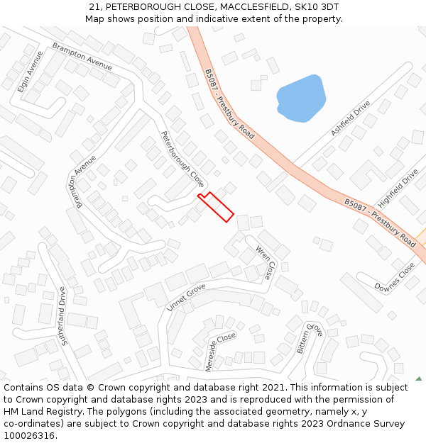 21, PETERBOROUGH CLOSE, MACCLESFIELD, SK10 3DT: Location map and indicative extent of plot