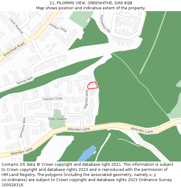 21, PILGRIMS VIEW, GREENHITHE, DA9 9QB: Location map and indicative extent of plot