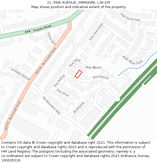 21, PINE AVENUE, ORMSKIRK, L39 2YP: Location map and indicative extent of plot