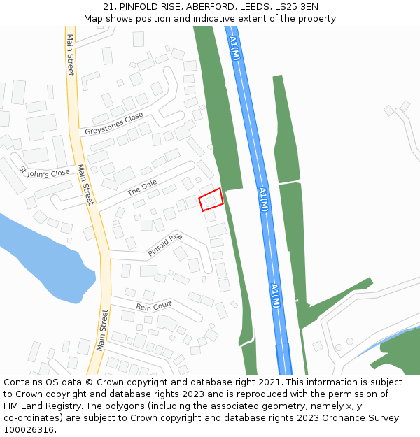 21, PINFOLD RISE, ABERFORD, LEEDS, LS25 3EN: Location map and indicative extent of plot