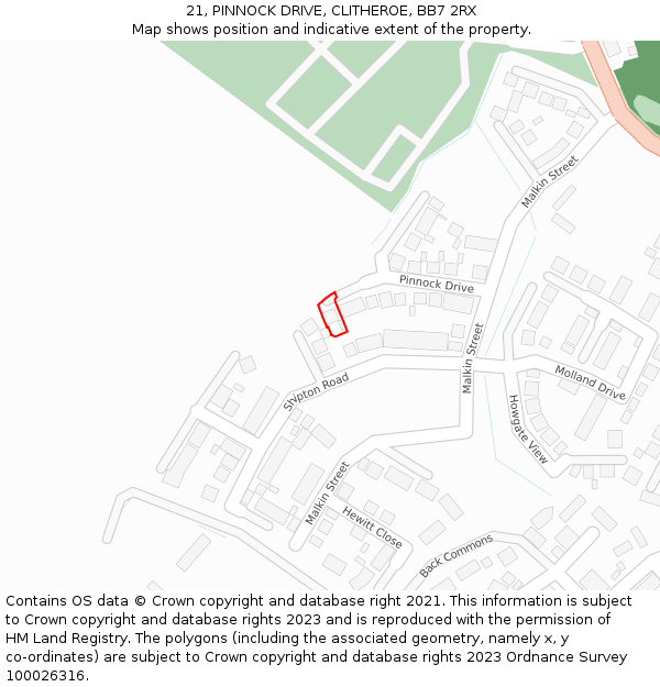 21, PINNOCK DRIVE, CLITHEROE, BB7 2RX: Location map and indicative extent of plot