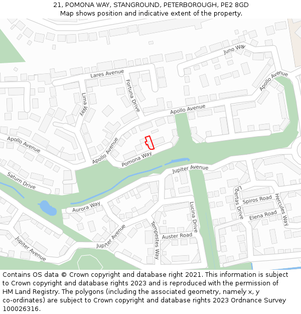 21, POMONA WAY, STANGROUND, PETERBOROUGH, PE2 8GD: Location map and indicative extent of plot