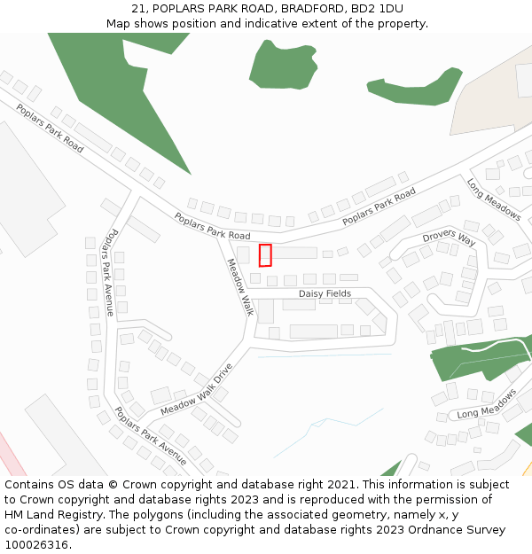 21, POPLARS PARK ROAD, BRADFORD, BD2 1DU: Location map and indicative extent of plot