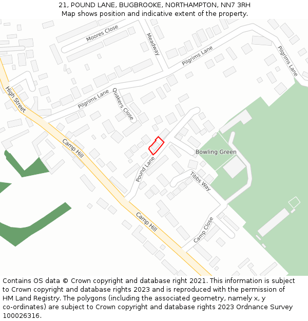 21, POUND LANE, BUGBROOKE, NORTHAMPTON, NN7 3RH: Location map and indicative extent of plot