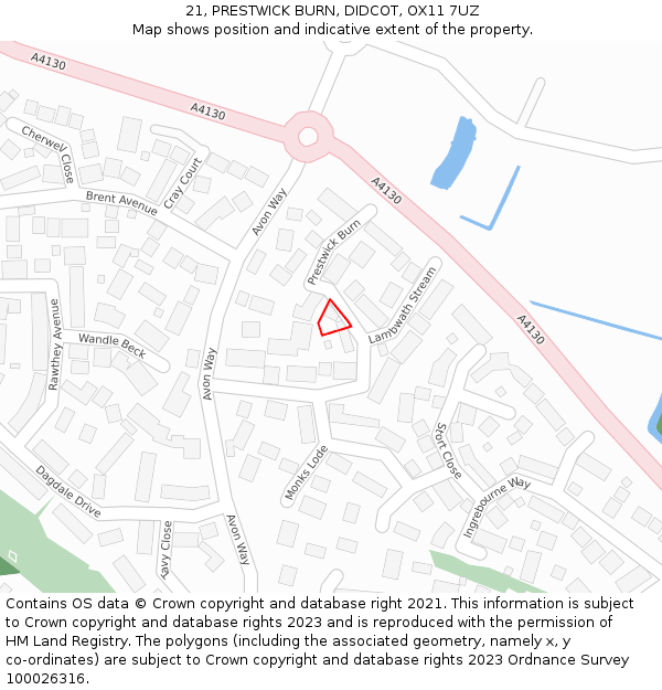 21, PRESTWICK BURN, DIDCOT, OX11 7UZ: Location map and indicative extent of plot