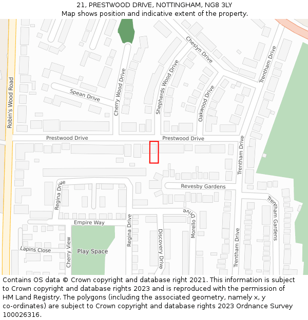 21, PRESTWOOD DRIVE, NOTTINGHAM, NG8 3LY: Location map and indicative extent of plot