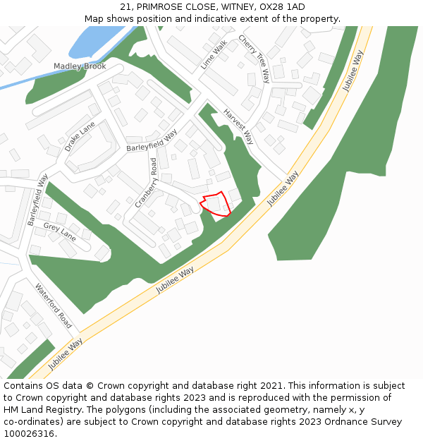 21, PRIMROSE CLOSE, WITNEY, OX28 1AD: Location map and indicative extent of plot