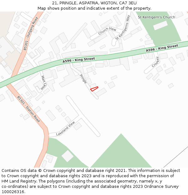 21, PRINGLE, ASPATRIA, WIGTON, CA7 3EU: Location map and indicative extent of plot