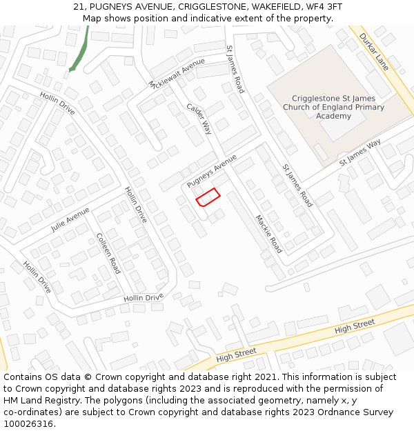 21, PUGNEYS AVENUE, CRIGGLESTONE, WAKEFIELD, WF4 3FT: Location map and indicative extent of plot