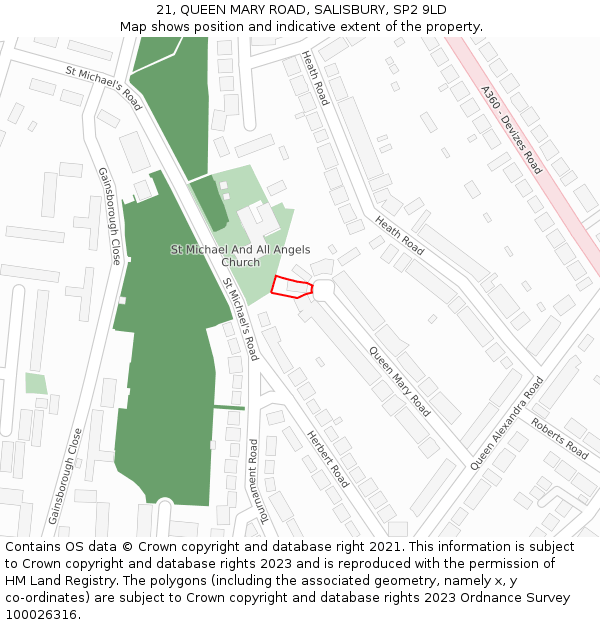 21, QUEEN MARY ROAD, SALISBURY, SP2 9LD: Location map and indicative extent of plot