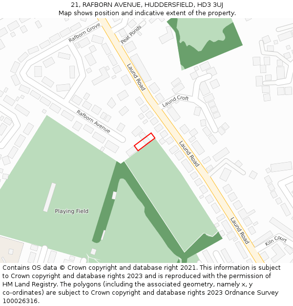 21, RAFBORN AVENUE, HUDDERSFIELD, HD3 3UJ: Location map and indicative extent of plot