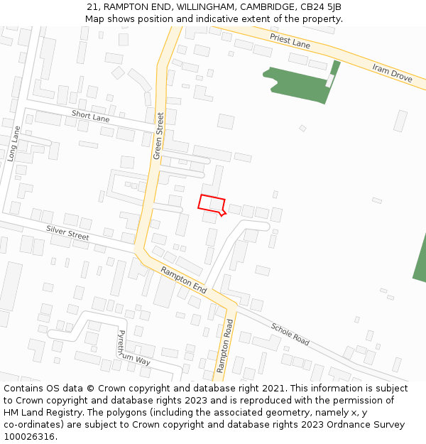 21, RAMPTON END, WILLINGHAM, CAMBRIDGE, CB24 5JB: Location map and indicative extent of plot