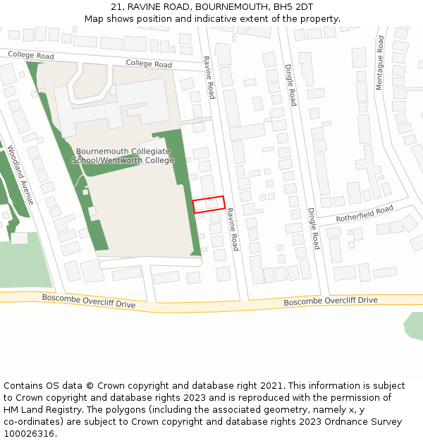 21, RAVINE ROAD, BOURNEMOUTH, BH5 2DT: Location map and indicative extent of plot