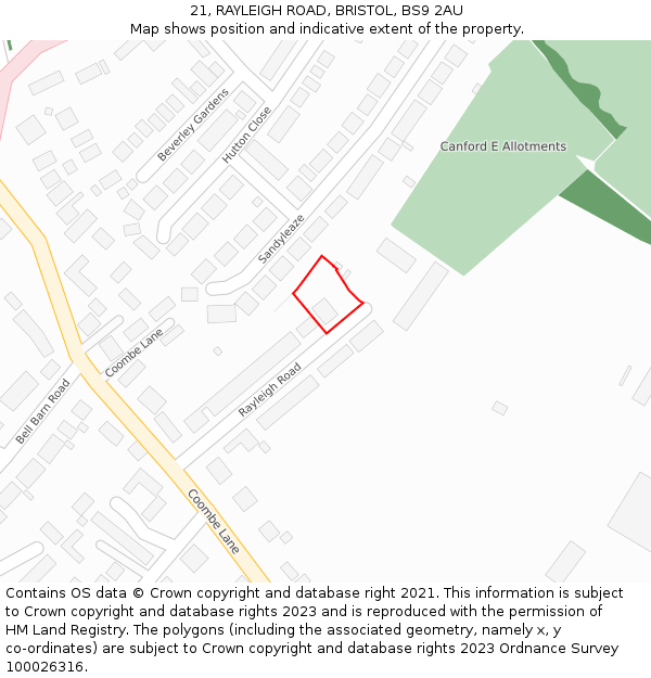 21, RAYLEIGH ROAD, BRISTOL, BS9 2AU: Location map and indicative extent of plot