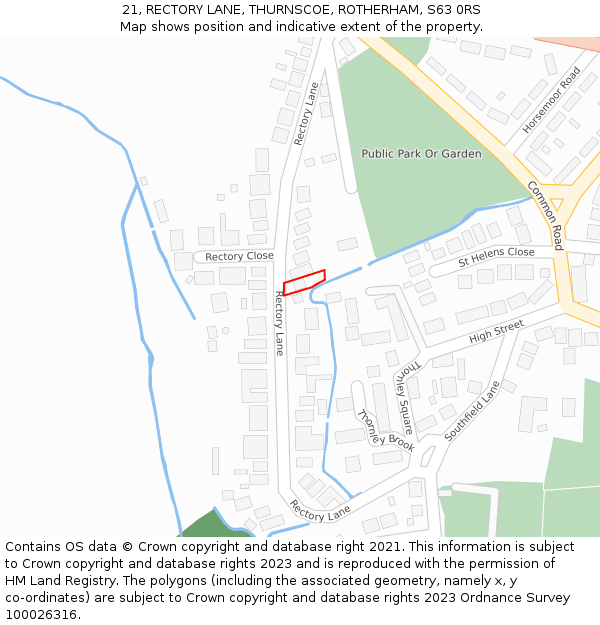 21, RECTORY LANE, THURNSCOE, ROTHERHAM, S63 0RS: Location map and indicative extent of plot