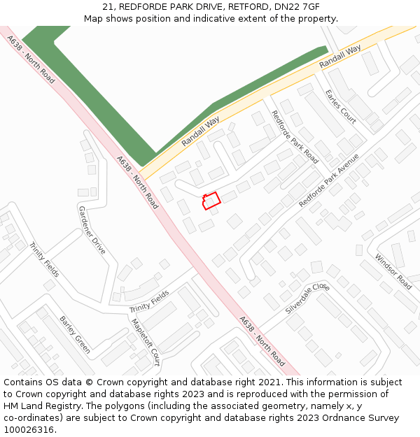 21, REDFORDE PARK DRIVE, RETFORD, DN22 7GF: Location map and indicative extent of plot