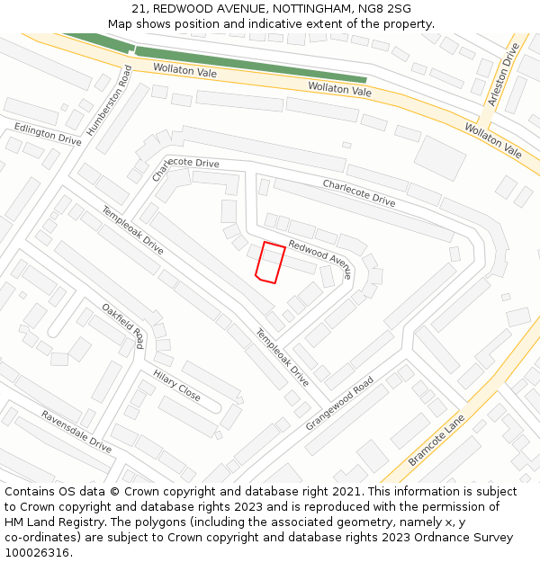 21, REDWOOD AVENUE, NOTTINGHAM, NG8 2SG: Location map and indicative extent of plot
