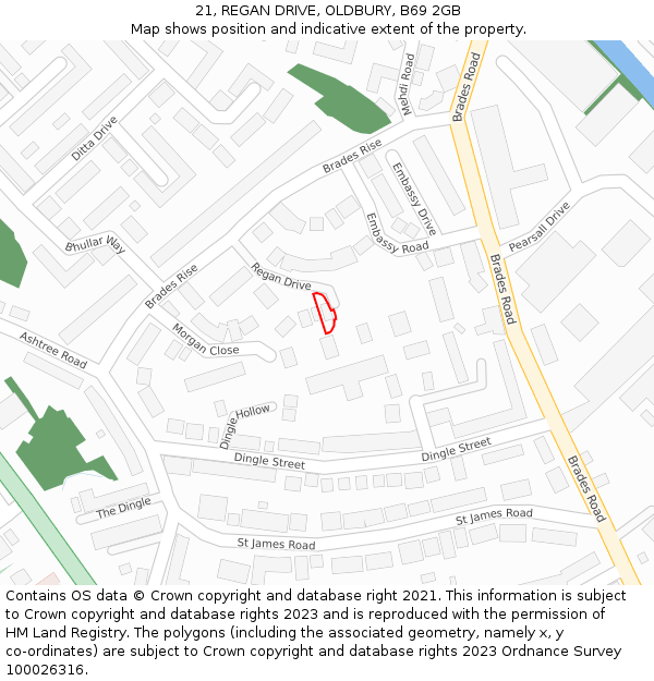 21, REGAN DRIVE, OLDBURY, B69 2GB: Location map and indicative extent of plot