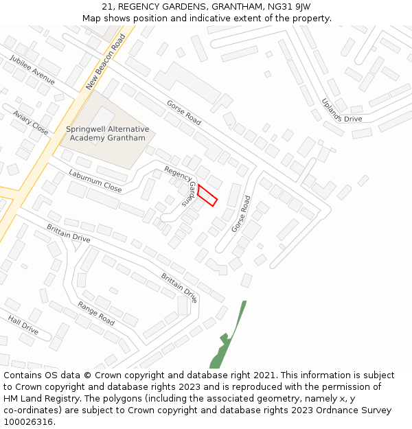 21, REGENCY GARDENS, GRANTHAM, NG31 9JW: Location map and indicative extent of plot