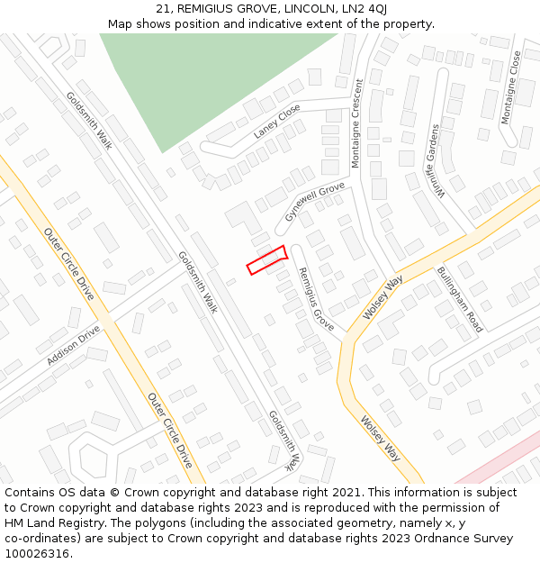 21, REMIGIUS GROVE, LINCOLN, LN2 4QJ: Location map and indicative extent of plot