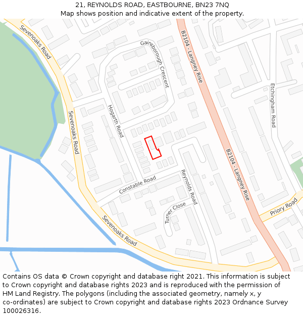 21, REYNOLDS ROAD, EASTBOURNE, BN23 7NQ: Location map and indicative extent of plot