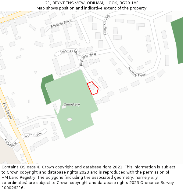 21, REYNTIENS VIEW, ODIHAM, HOOK, RG29 1AF: Location map and indicative extent of plot