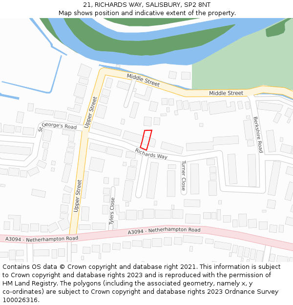21, RICHARDS WAY, SALISBURY, SP2 8NT: Location map and indicative extent of plot