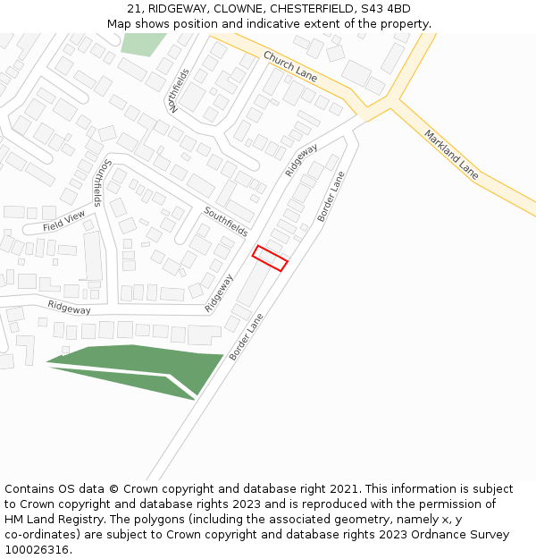 21, RIDGEWAY, CLOWNE, CHESTERFIELD, S43 4BD: Location map and indicative extent of plot