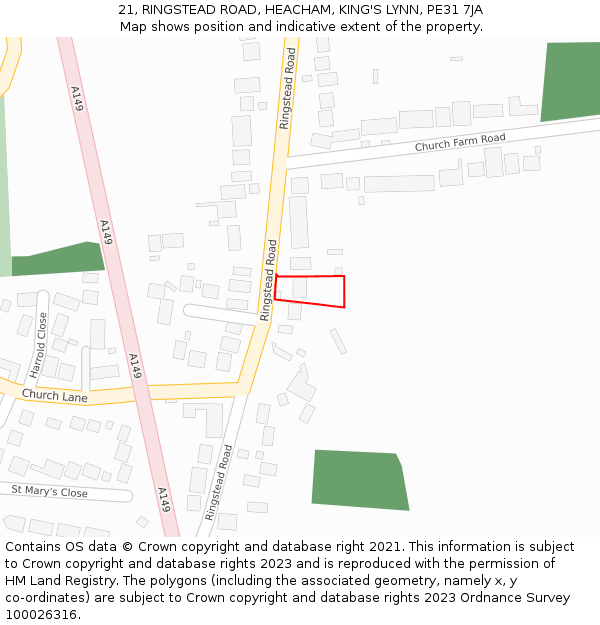 21, RINGSTEAD ROAD, HEACHAM, KING'S LYNN, PE31 7JA: Location map and indicative extent of plot