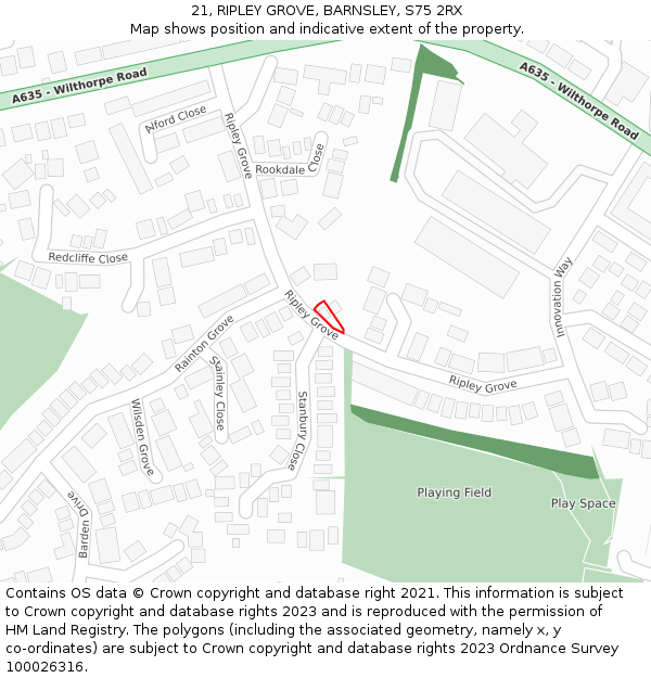 21, RIPLEY GROVE, BARNSLEY, S75 2RX: Location map and indicative extent of plot