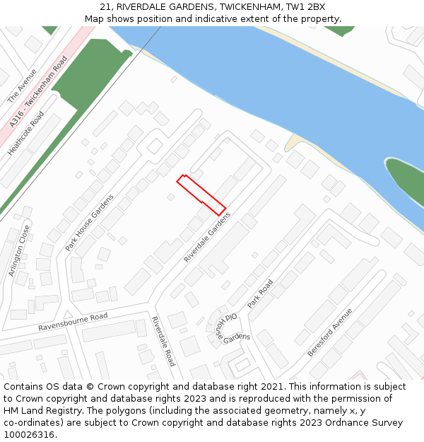 21, RIVERDALE GARDENS, TWICKENHAM, TW1 2BX: Location map and indicative extent of plot