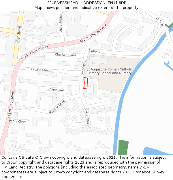 21, RIVERSMEAD, HODDESDON, EN11 8DP: Location map and indicative extent of plot